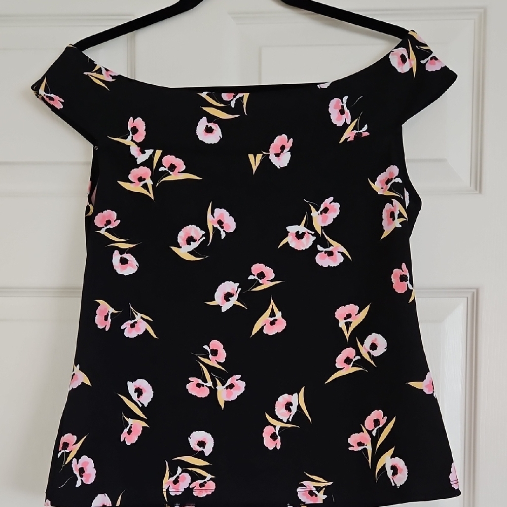 Ann Taylor Factory Black Floral Off-Shoulder Blouse